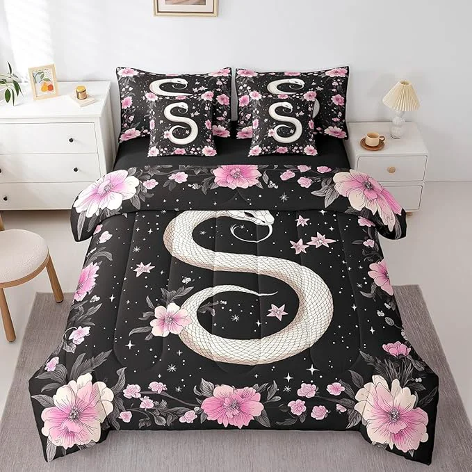 Reusable jejeloiu Boho Snake Bedding Set 7Pcs Queen Size Kids Bohemian Comforter Set with Sheets for Boys Girls Floral Flower Bed in a Bag Soft Lightweight Microfiber High-Quality