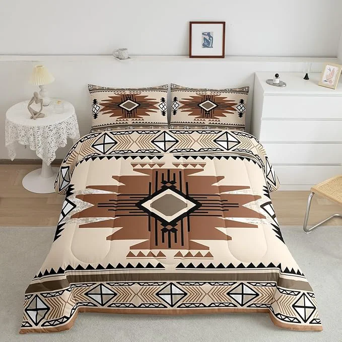 Smart Feelyou Boho Comforter Set Toddler Size Southwest Native American Design Comforter Southwestern Geometric Bedding Set Western Decor Duvet Set Beige Brown Quilt Set Excellent