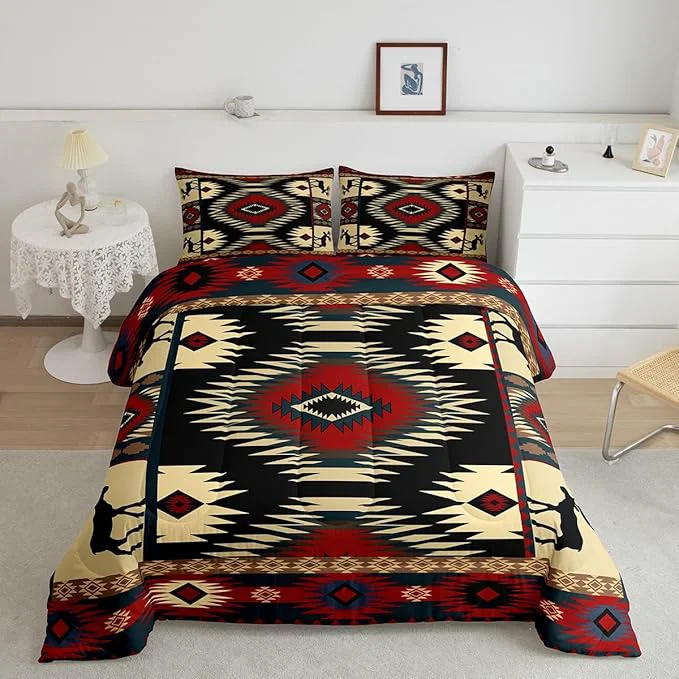 Safe Feelyou Boho Comforter Set Queen Size Rustic Comforter for Boys Girls Teens Cabin Bedding Set Retro Duvet Set Room Decor Auburn Quilt Set Easy-to-Use