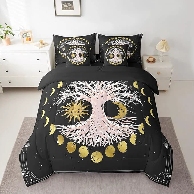 Certified Erosebridal Sun and Moon 7 Piece Comforter Set Full Bed in a Bag Tree of Life Bedding Sets Galaxy Starry Sky Bohemian Sheet Set with Comforter Prestigious