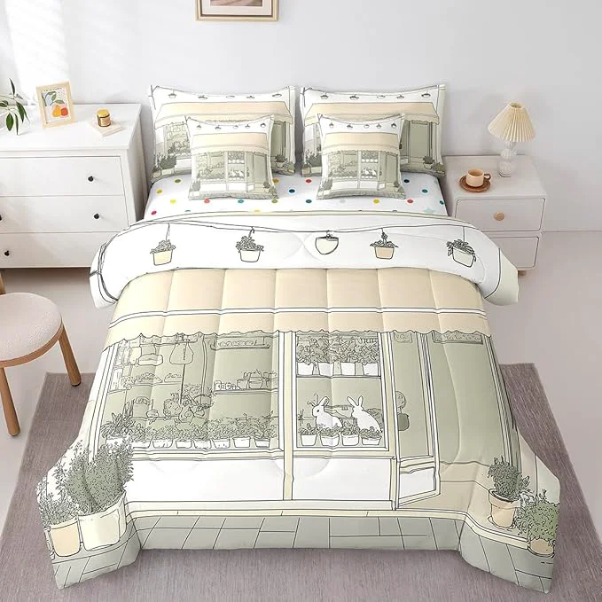 Smooth jejeloiu Cute Anime Bedding Set 7Pcs King Size Kids Rabbit Japanese Street Comforter Set with Sheets for Boys Girls Bunny Bed in a Bag Soft Lightweight Microfiber