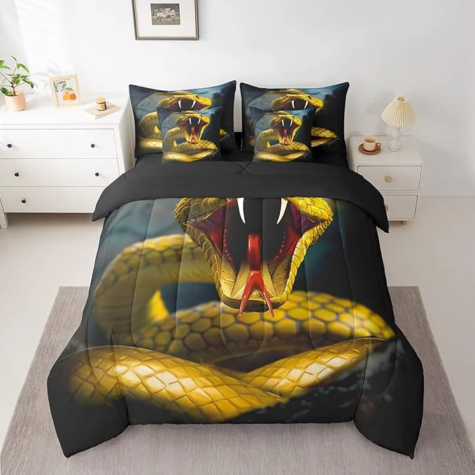 Elite Erosebridal Snake 7 Piece Comforter Set Full Bed in a Bag Little Dragon Bedding Sets Tropical Wildlife Reptile Sheet Set with Comforter Durable