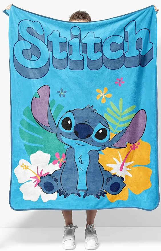 Clean Jay Franco Kids Plush Throw Blanket – Soft amp Cozy Fleece Throw for Bedroom amp Couch Décor Licensed Product Blue – Stitch 40×50 – Travel Blanket Casual