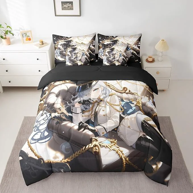 Effective Erosebridal Anime Girl Queen 7 Piece Bedding Set for Kids Kawaii Japanese Anime Bed in A Bag Cartoon Girl Comforter Set with Sheets for Girls Boys Teens Men Room Japanese Animation Bed Sets High-Quality