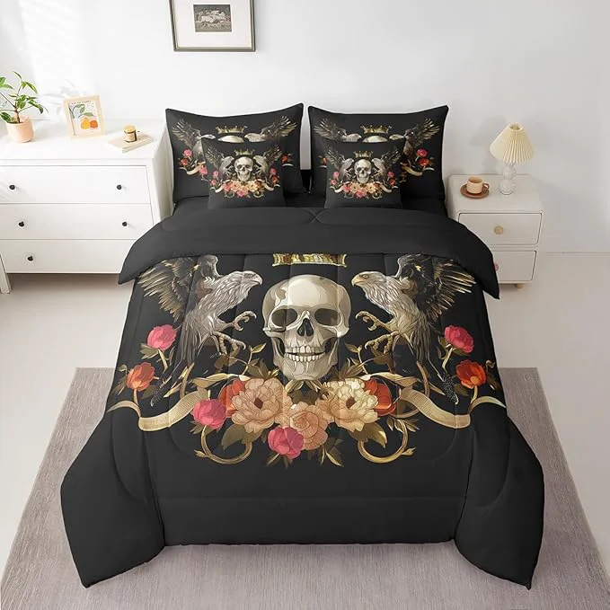 Specialty Erosebridal Sugar Skull Bed in a Bag Queen Comforter Set 7 Piece Eagle Bedding Sets Bohemian Flowers Sheet Set with Comforter Exclusive