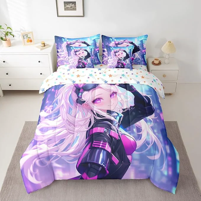 Exclusive 7 Piece Girls Japanese Anime Bedding Set Twin Kawaii Anime Girl Comforter Sets Cartoon Girl Bed In A Bag For Kids Teens Adult Women Japanese Animation Sci Fi Style Sheet Sets With Comforter Outstanding