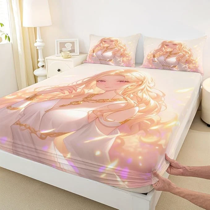 Unique Erosebridal Kawaii Girly Fitted Sheet 3D Anime Gifts Bed Sheets Japanese Girl Bedding Set for Kids Girls 3 Piece Lady Women Aesthetic Princess Sheets Queen 1 Fitted Sheet 2 Pillowcases Fine Crafted