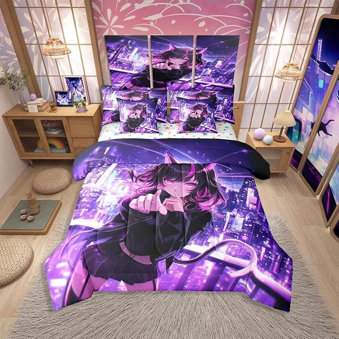 Trusted Erosebridal Kids Anime Girl Full Comforter Set 7 Piece Japanese Anime Bed in A Bag Cartoon Girl Bedding Comforter Sets for Boys Teens Bedroom Decor Kawaii Japanese Animation Bed Set Advanced