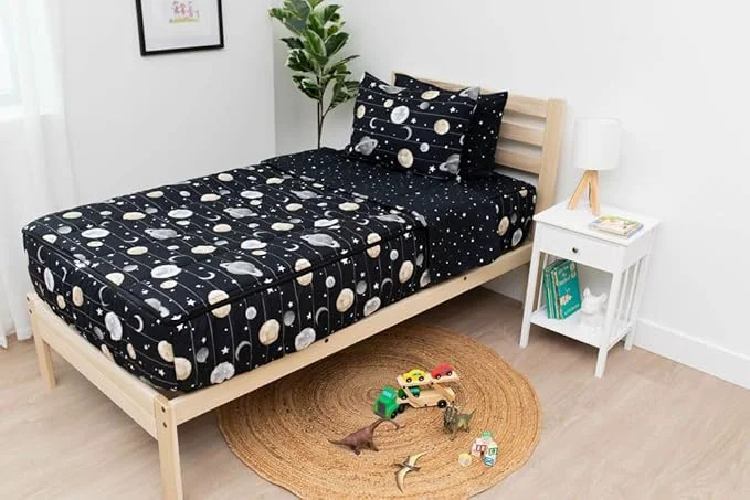 Minimalist Beddy 39 s Space Theme Durable Zipper Bedding for Kids Bed in a Bag Black Sheets and Universe Galaxy Comforter with Stars amp Solar System Includes Pillowcase and Sham Easy to Make and Wash Optimized