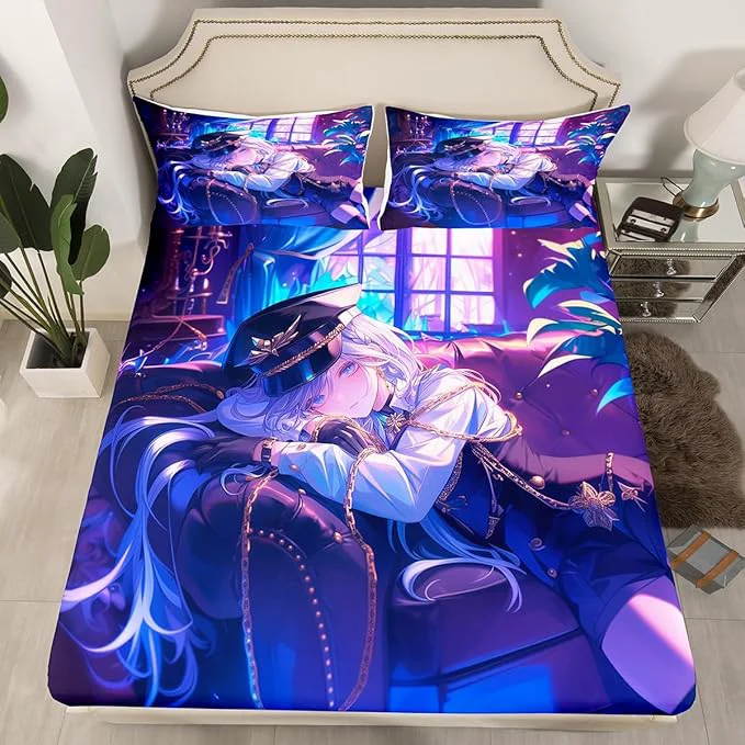 Unique Erosebridal Japanese Anime Fitted Sheet Cartoon Uniform Girls Bed Sheets for Boys Teen Bedroom Decoration Cute Japanese Cartoon Full Size Bed Set Anime Aesthetic Art Sheets with 2 Pillowcases Environmentally Friendly