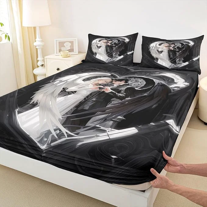 First-Class Erosebridal Angel Wings Sheets for Boys Girls Black and White Angel Fitted Sheet Romance Love Kids Bedding Sets Princess Fairy Style Bed Sets Full 3 Piece Convenient