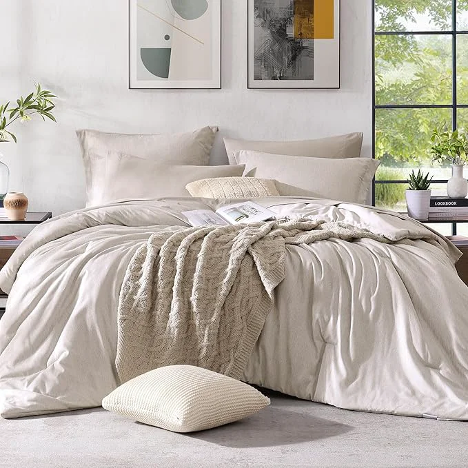 Traditional Monbix Full Size Comforter Set Oatmeal Bedding Comforter for Full Size Bed Set Reversible Bedding Sets Full 7 Pieces Cationic Dyeing Bed in a Bag with Comforter Sheets Pillowcases amp Shams Specialty