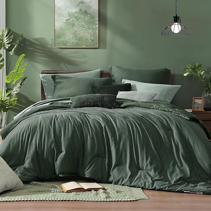 Fashionable Monbix Oversized Queen Comforter Set – 7 Pieces Cationic Dyeing Deep Forest Bed in a Bag Bedding Sets with Comforter Sheets Pillowcases amp Shams Reversible Bedding Comforters Sets Exclusive