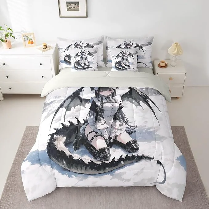 Official Erosebridal Anime Girl Comforter Set 7 Piece Queen Japanese Anime Bedding Set for Kids Girls Teens Women Bedroom Cartoon Girl Bed in A Bag Japanese Animation Sci Fi Style Sheet Sets Recyclable
