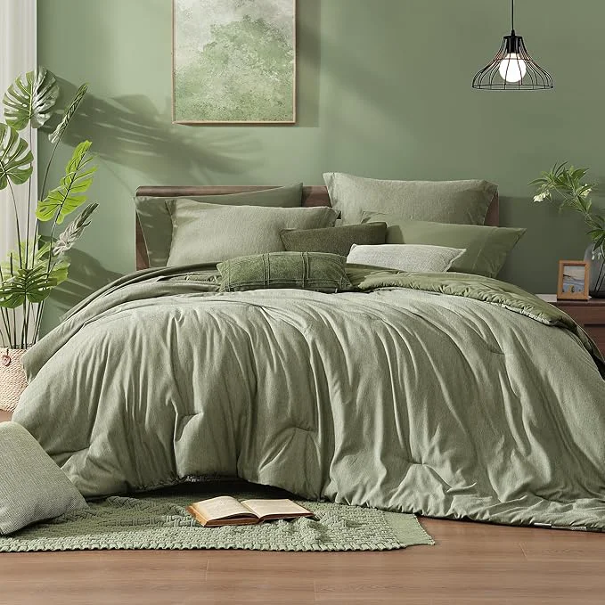 Verified Monbix Twin XL Comforter Set Sage Green Cationic Dyeing Bedding Set Reversible 5 Pieces All Season Bed in a Bag with Comforter Sheets Pillowcase amp Sham Consistent