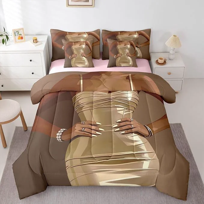 Responsible Erosebridal Fashion Black Woman Comforter Sets 7 Piece for Kids Vogue Black Girls Twin Sheet Set Fashionable Gorgeous Bedding Set for Girls Women Teens Romantic Fashion Theme Bed in A Bag Optimized