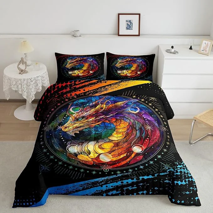 Environmentally Friendly Feelyou Dragon Comforter Set Full Size Dragon Stuff Comforter for Boys Girls Teens Wild Life Bedding Set Dragon Decor Duvet Set Room Decor Black Orange Yellow Quilt Set Reliable