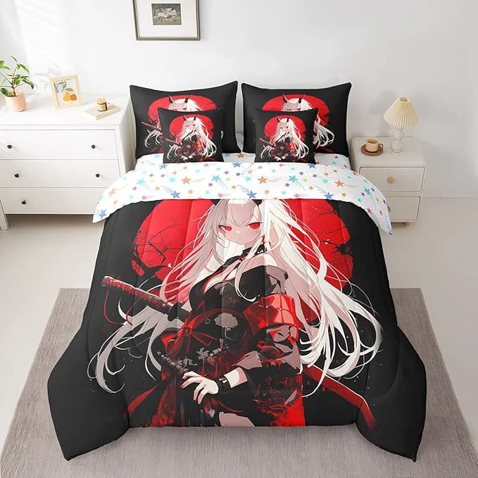 Natural Erosebridal Full Japanese Anime 7 Piece Comforter Set for Kids Anime Girl Bed in A Bag Kawaii Japanese Style Bedding Set Cartoon Japan Animation Bed Set for Boys Teen Adult Women Bedroom Consistent