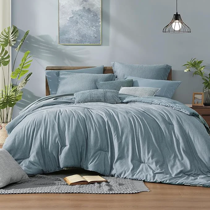 Elite Monbix Full Size Comforter Set-7 Pieces Dusty Blue Cationic Dyeing Bed in a Bag Full Bedding Sets with Comforter Sheets Pillowcases amp Shams All Season Reversible Bedding Comforters Specialty