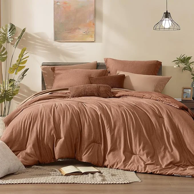 Stylish Monbix Super King Plus Comforter Set Autumn Leaf Cationic Dyeing Bedding Set Reversible Bed in a Bag 7 Pieces with Comforter Sheets Pillowcases amp Shams Innovative