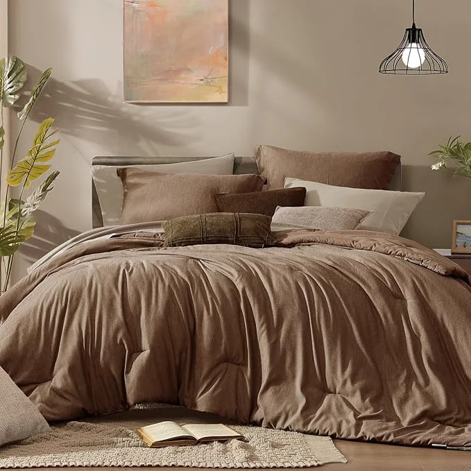 Eco-Friendly Monbix King Size Comforter Set Brown King Bedding Set Reversible King Comforter Set 7 Pieces Cationic Dyeing Bed in a Bag with Comforter Sheets Pillowcases amp Shams Professional