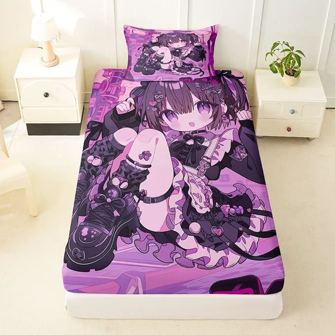 Superior Erosebridal Kawaii Anime Girl Fitted Sheet Twin 3D Japanese Style Bed Sheets for Boys Girls Uniform Girls Bed Set Girly Anime Gift Sheets with 1 Pillowcase Consistent