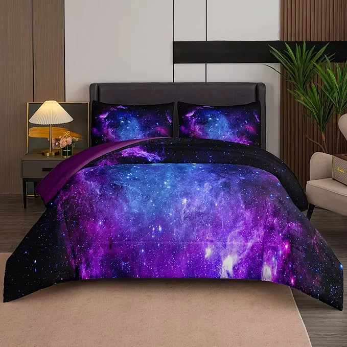 Advanced NINENINE Galaxy Bedding Full Size Comforter Sets for Girls Space Bedding Set Girls Comforter Sets Full Purple Bedding Sets with 1 Comforter 2 Pillowcases Relaxed