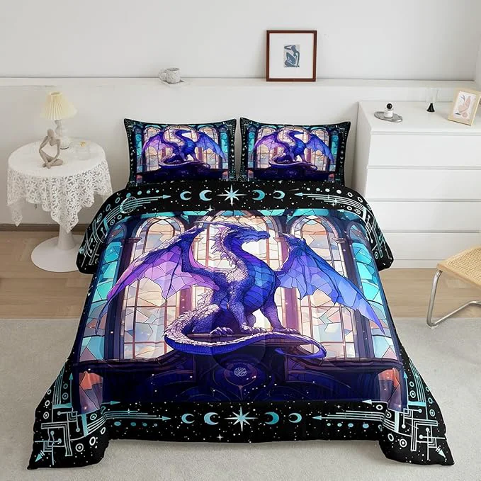 Natural Feelyou Dragon Comforter Set Full Size Dragon Stuff Comforter for Boys Girls Teens Modern Bedding Set Dragon Decor Duvet Set Room Decor Purple Quilt Set Authentic