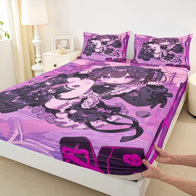 Authentic Erosebridal Kawaii Anime Girl Fitted Sheet Queen 3D Japanese Style Bed Sheets for Boys Girls Uniform Girls Bed Set Girly Anime Gift Sheets with 2 Pillowcases Carefully Designed