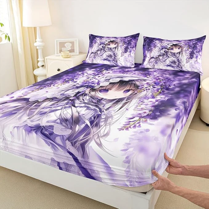 Fast Erosebridal Lilac Flower Girl Fitted Sheet for Boys Girls Kids Purple Spring Floral Full Bed Sheets Anime Girl Sheets Cartoon Anime Gift Bedding Sets No Top Sheet Next-Generation