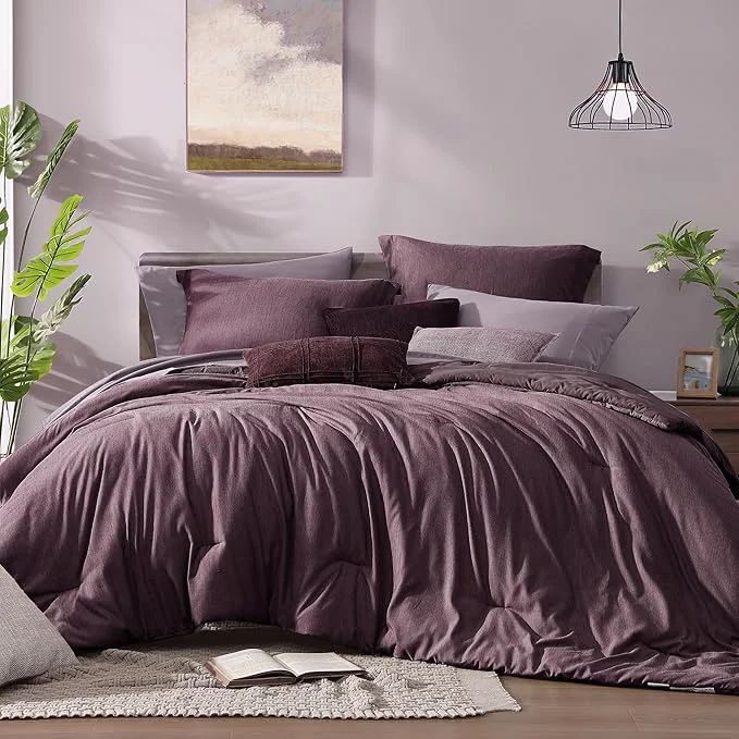 Optimized Monbix Queen Comforter Set – 7 Pieces Cationic Dyeing Italian Plum Bed in a Bag Queen Bedding Sets with Comforter Sheets Pillowcases amp Shams Reversible Bedding Comforters Sets Stylish