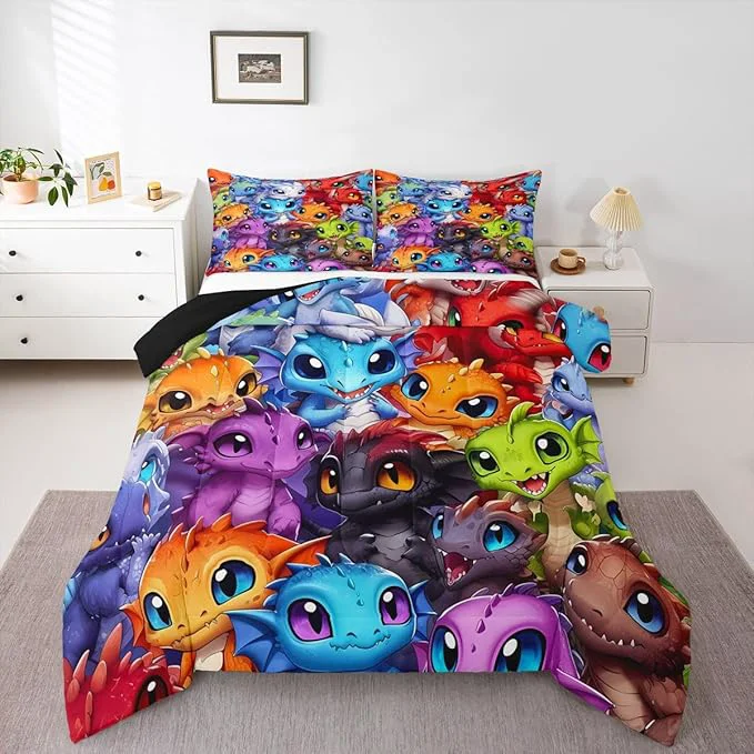 Next-Generation Feelyou Dragon Comforter Set All Season Dragon Stuff Bedding Set with 2 Pillow Cases Wild Life Kids Full Bedclothes Wildlife Bedroom Decor Colorful Duvet Quilt Breathable Soft Lightweight First-Class