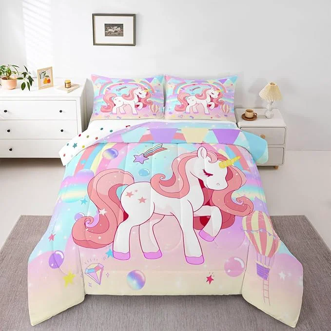Superior Erosebridal Unicorn Full Bedding Sets for Girls Cute Rainbow Unicorn Comforter Set Bedroom Decor for Girls Kids Horse Duvet Set Ombre Bedding Stars al Animal Down Comforter Reverse 3Pcs Smart
