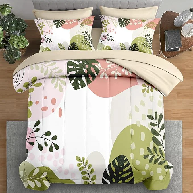 Fast Comforter Set Full Size Tropical Leaves 7 Pcs Bedding for Kids and Adults Colorful Bed Sheet Sets with Fitted Sheet 2 Pillowcase amp 2 Sham for Bedroom Bed Decor Genuine