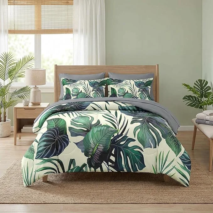 Healthy Comforter Set Twin Size Tropical Plants Leaves 5 Pcs Bedding for Kids and Adults Palm Leaf Flower Hawaiian Bed Sheet Sets with Fitted Sheet Pillowcase amp Sham for Bedroom Bed Decor High-End