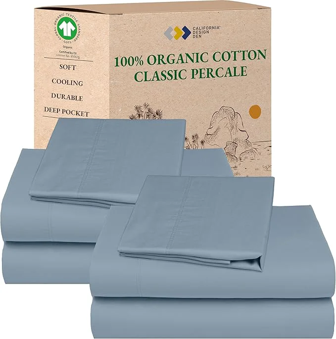 Prestigious California Design Den 2-Pack XL Twin Sheets Set – Organic Cotton Bed Sheets Twin XL Size Crisp Percale Feel Deep Pockets Lightweight Bedding Set – Blue Hydrangea First-Class