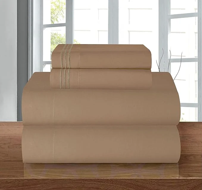 Functional Elegant Comfort Luxury 1500 Premium Hotel Quality Microfiber 4-Piece Sheet Set – Wrinkle Resistant All Around Elastic Fitted Sheet Deep Pocket up to 16 quot Twin Twin XL Taupe Minimalist