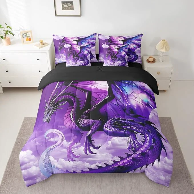High-Performance Erosebridal 3D Dragon Bed in a Bag King Size Comforter Set 7 Pieces Fantasy Dragon Wings Vintage Gothic Bedding Sets Prehistoric Wildlife Sheet Set with Comforter Elegant