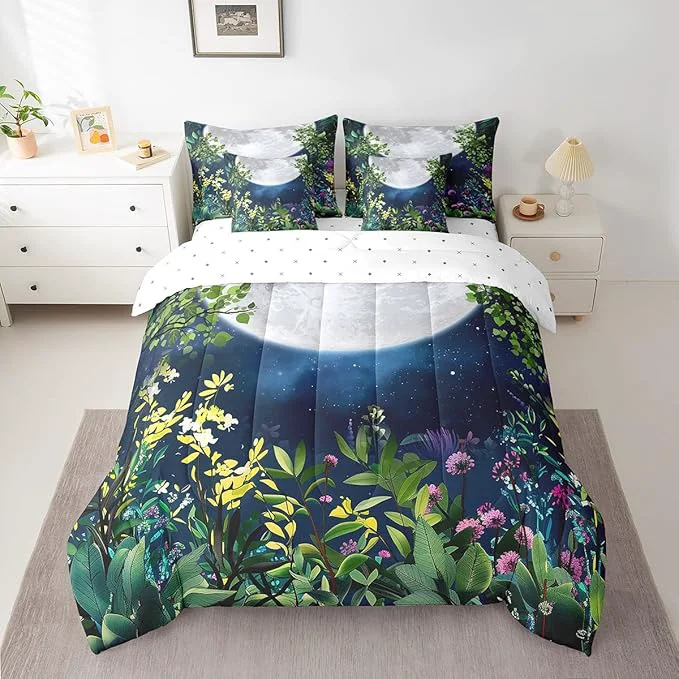 Consistent Erosebridal Botanical Bed in a Bag King Size Comforter Set 7 Pieces Jungle Plant Leaves Galaxy Bedding Sets Stars and Moon Sheet Set with Comforter Convenient