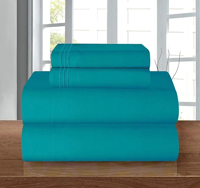 Relaxed Elegant Comfort Luxury Soft 1500 Premier Egyptian 4-Piece Premium Hotel Quality Wrinkle Resistant Bedding Set All Around Elastic Fitted Sheet Deep Pocket up to 16inch Cali King Turquoise Environmentally Friendly