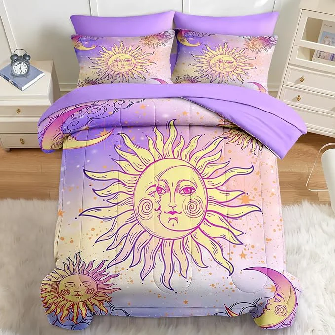 Premium Nesker Comforter Set Full Size Celestial Motifs Astrology 7 Pcs Bedding for Kids and Adults Boho Sun Moon Bed Sheet Sets with Fitted Sheet 2 Pillowcases amp 2 Shams Safe