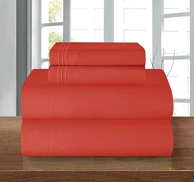 Fast Elegant Comfort Luxury Soft 1500 Premier Egyptian 4-Piece Premium Hotel Quality Wrinkle Resistant Coziest Bedding Set All Around Elastic Fitted Sheet Deep Pocket up to 16inch Queen Rust Proven
