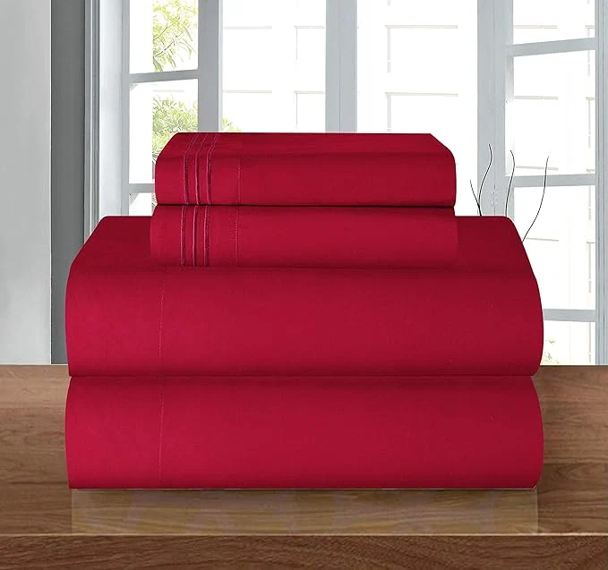 Next-Generation Elegant Comfort Luxury Soft 1500 Premier Egyptian 4-Piece Premium Hotel Quality Wrinkle Resistant Coziest Bedding Set Easy All Around Elastic Fitted Sheet Deep Pocket up to 16inch Queen Burgundy Authentic