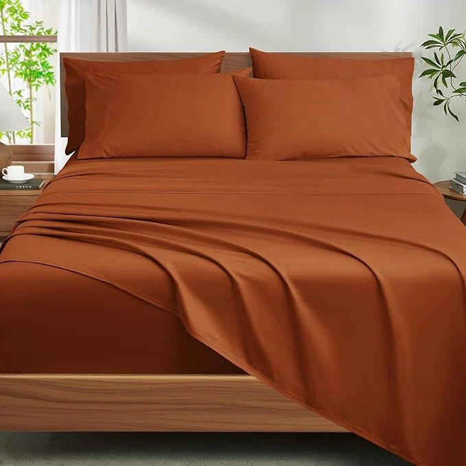 Original Ivellow Egyptian Cotton Sheets King Size Set – 1200 Thread Count 6 PC 18 quot Deep Pocket King Size Bed Sheet Set，Durable Hotel Quality Luxury Soft Breathable Burnt Orange Cooling Sheet Sets Bedding Prestigious