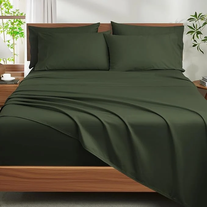 Casual Ivellow Egyptian Cotton Sheets King Size Set – 1200 Thread Count 6 PC 18 quot Deep Pocket King Size Bed Sheet Set，Durable Hotel Quality Luxury Soft Breathable Dark Green Cooling Sheet Sets Bedding