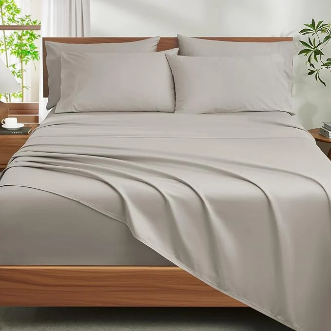 Effective Ivellow Egyptian Cotton Sheets Queen Size Set – 1200 Thread Count 6 PC 18 quot Deep Pocket Queen Size Bed Sheet Set，Luxury Soft Breathable Beige Cooling Sheet Sets Durable Hotel Quality Bedding Fine