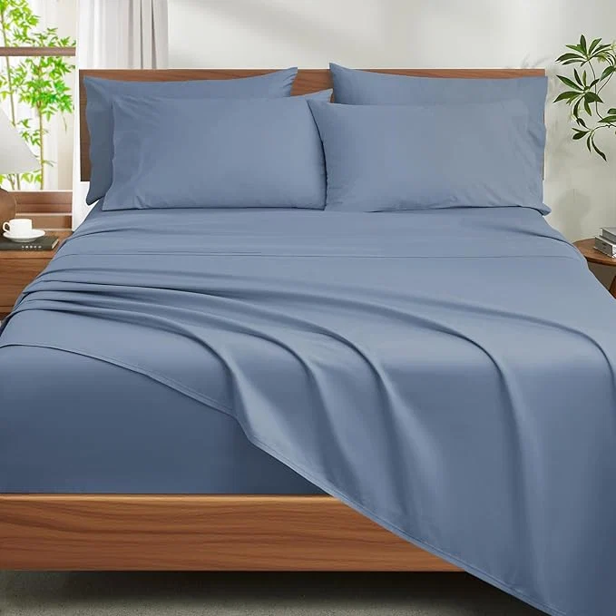Fine Crafted Ivellow Egyptian Cotton Sheets Queen Size Set – 1200 Thread Count 6 PC 18 quot Deep Pocket Queen Size Bed Sheet Set，Luxury Soft Breathable Dusty Blue Cooling Sheet Sets Durable Hotel Quality Bedding Sustainable