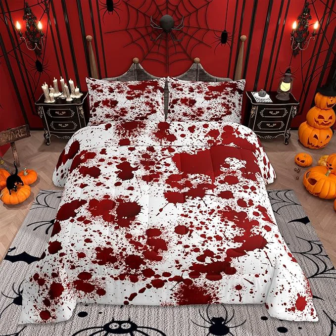 Contemporary Red Tie Dye Comforter Set King Size Halloween Decor Bedding Set 3pcs for Kids Teens Boys Bedroom Gothic Horror Style Quilt Set Cartoon Hand Painted Graffiti Down Comforter with 2 Pillowcases Classic