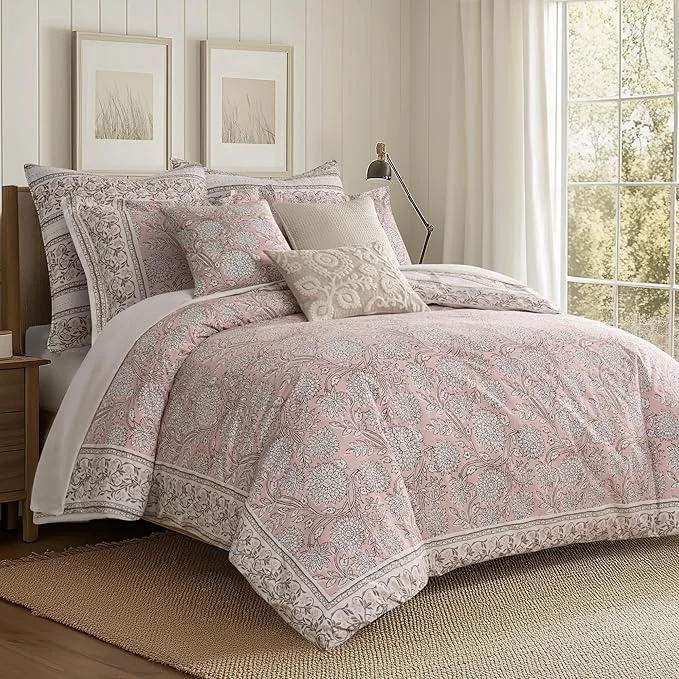 Premium Material Levtex Home Adare Blush Reversible King Duvet Cover Set 106x94in with 2 Pillow Shams 36x20in – Floral Bedding – Blush and White – Cotton King Size Duvet Cover Set – Soft Pre-Washed Pure