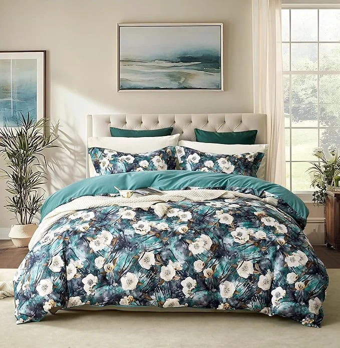 Carefully Designed Cupocupa Duvet Cover King Size Set Boho Floral Pattern King Duvet Cover Set for King Size Bed Vintage Soft Bedding Leaf Print Duvet Cover with Pillowcases Sophisticated